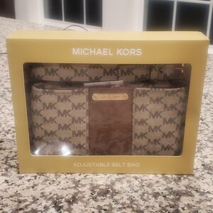 Michael Kors Beige and Brown Logo Belt Bag